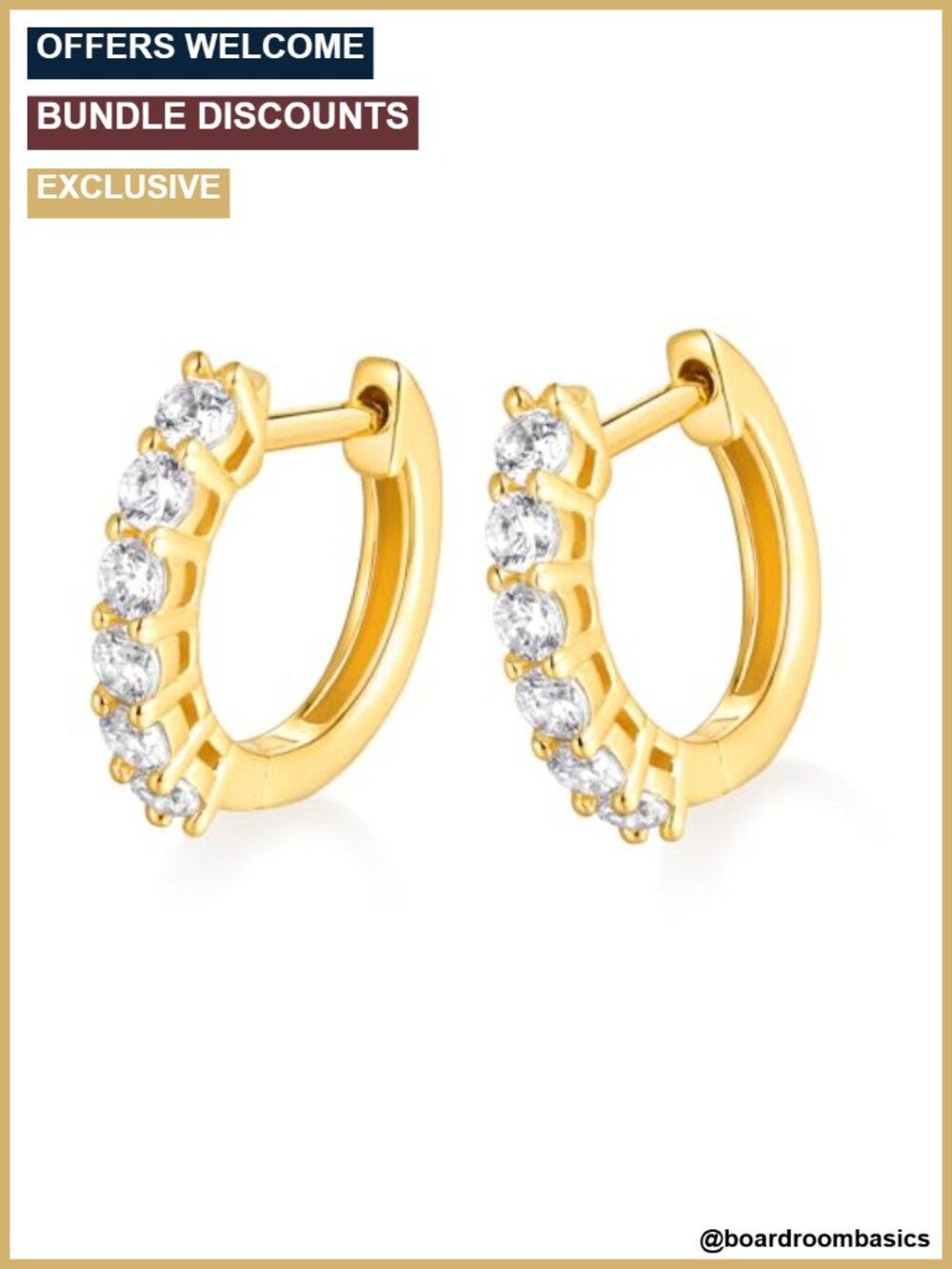 14K Gold Plated Cubic Zirconia Cuff Earrings 925 Sterling Silver Huggie Hoops
